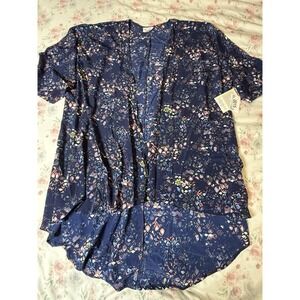 NWT LuLaRoe Women's Kimono Cardigan Small Navy Blue Multicolor Geometric Print‎